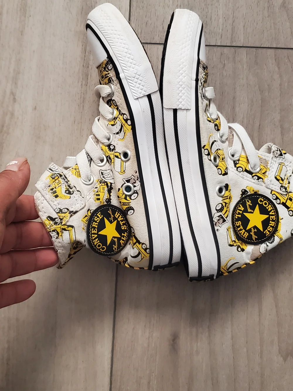 Converse Kids' High-Top Sneakers in White with Yellow Print